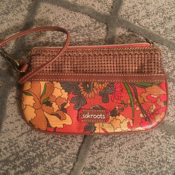 SAKROOTS Colorful  Floral Coated Canvas Wristlet - Picture 1 of 3